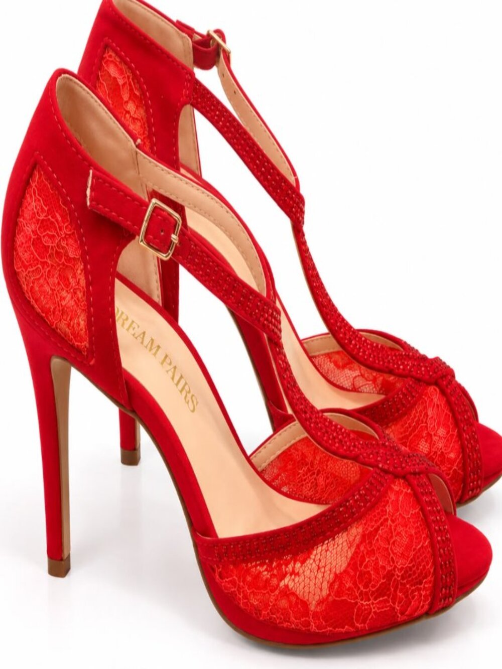 Red Rhinestone Lace Heels - Picture 2 of 2